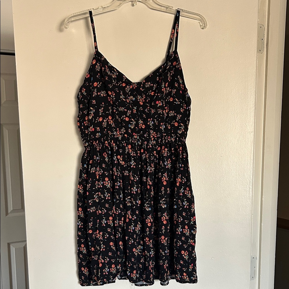 Wild Fable Black Dress with Multicolor Floral Print Large